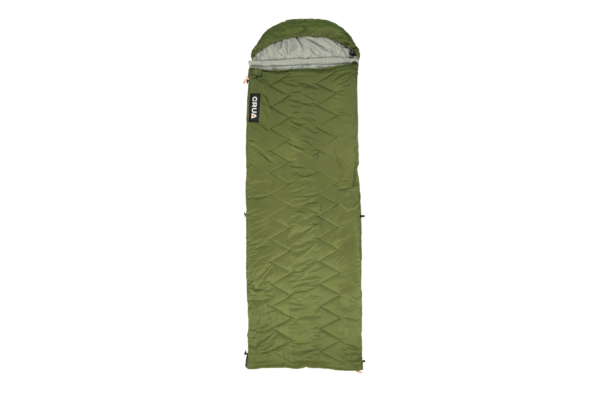 Crua Graphene Sleeping Bag laid flat and upright against a white background.